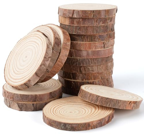 18 Dischi di Legno, Tronchetti da 7-8 cm per Decorazioni e DIY senza Foro - Per Creazioni Artigianali, Matrimoni e Decorazioni Natalizie