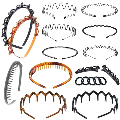Juego de diademas deportivas de plástico con peine de pelo ondulado, diadema de tiburones, dientes, accesorios para el cabello para mujeres, hombres y niñas, para ejercicio y fitness (negro, 19