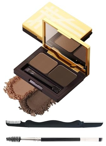 Lot De 2 Poudre Maquillage Pour Kit Sourcils, Waterproof Longue Durée Teinture Sourcil, Marron Foncé/Marron Clair, Cadeau Pour Femme, Avec Pinceau Miroir Et Rasoir Brow Lift Kit Sourcil Makeup-01