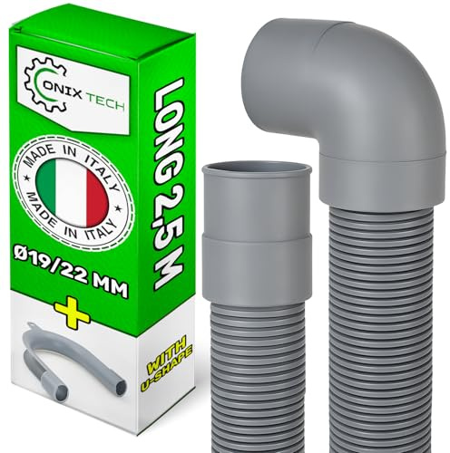 Universal Manguera Desague Lavadora y Lavavajillas 2,5 m Ø19/22 mm con Soporte Adaptador en Forma de U - Garantía de 5 Años - MADE IN ITALY - ONIX TECH