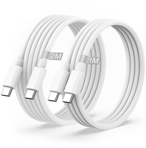 USB C to USB C Charger Cable [65W/2-Pack: 1M + 2M] PD Fast Charging Cable Compatible with iPhone 16 15 Pro Max, iPad Pro/Air, Samsung Galaxy S25 S24, MacBook Pro/Air, Pixel, Huawei Mate 60 Pro