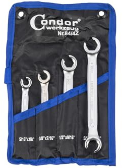 CONDOR Utensile 84-4Z | Set di chiavi di cablaggio | 4 pezzi | totale | 5/16 – 11/16 | Set di chiavi ad anello aperte | Set di chiavi per tubi del freno, attrezzi professionali per officina e fai da