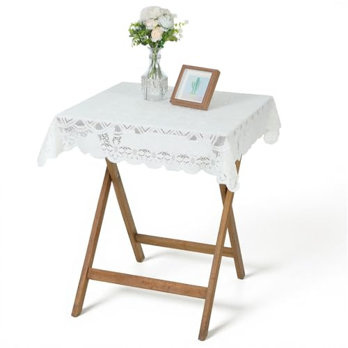 Sorcristy Square Small Table Cloth, Heavy Duty Polyester Fabric Washable Table Cover, 35“×35” Decorative Wrinkle Resistant Lace Tablecloth for Kitchen Dining Party Camping (Beige)