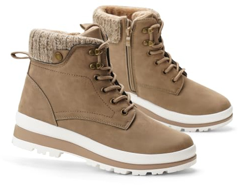 GLAMORA Botas de Nieve para Mujer, Botines de Invierno Impermeables, Antideslizantes, con Pelo, Cremallera Lateral y Cordones G25300-kaki-36