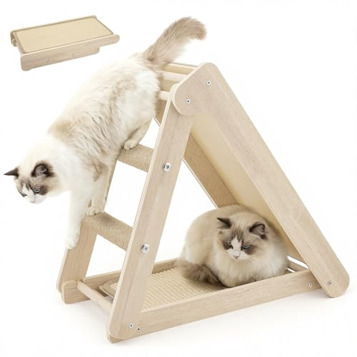 Rascador para Gatos, Cara Rascadors Triangular para Columna rascadora de sisal Natural con rampa, con 2 Alfombrilla, 54x27x41cm Muebles para Cats con Duradero y Resistente al Desgaste