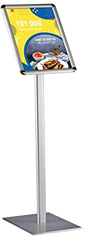 DISPLAY SALES Infoständer Klassisch DIN A4 Rondo für Plakate mit 210x297 mm. Silber Design Infoständer (1m Höhe). Rostfreie schwere Aluminium Fußplatte. Infohalter für Hoch-/Querformat