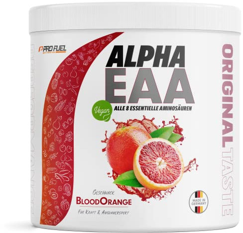 Alpha EAA Pulver 462g BLOOD ORANGE - unglaublich leckeres EAA Drink Pulver - alle 8 essentielle Aminosäuren, vegan EAAs Aminosäuren - Amino-Drink - optimale Wertigkeit - 33 Portionen - 100% vegan