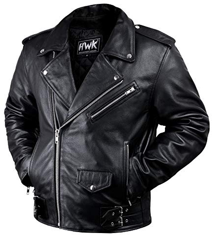 Motorcykeljacka i läder för män motorcykelåkning café racer vintage brando bikerjackor CE pansrad, Svart, M
