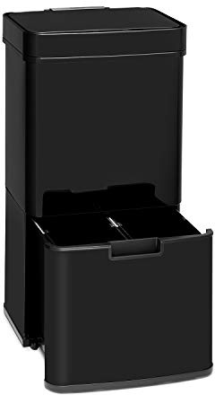 KLARSTEIN Touchless - Cestino dei Rifiuti con Sensore, 72 Litri in 4 Contenitori: 43 & 2 x 12,5 L, Secchio per l'Umido con Coperchio: 4 L, Apertura/Chiusura Automatica, Nero