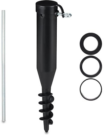 Relaxdays Douille de Sol, Pied de Parasol à Visser, Adaptateur 40-52 mm, Plastique, Protection Soleil, vis de Terre, Noir