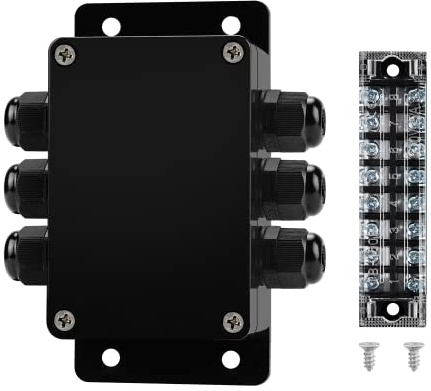 ABS IP67 Waterproof Dustproof Electrical Junction Box, with 15A 600V Barrier Terminal Cable Connector, 3 in/3 Out Power Junction Box（3.93 * 2.67 * 1.96in）