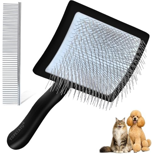 YOPETAYU Profi Zupfbürste & Hundebürste Langhaar (25mm Borsten) – Slicker Brush Set mit Kamm – Sanftes Entfilzen von Fell & dicker Unterwolle bei Golden Retriever, Pudel, Doodle & Katzen – Schwarz