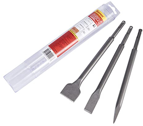 Starrett SDS Plus Meißel-Set - 3-teilig KCPK03 Hochwertige breite Flach- und Punktmeißel - für Mauerwerk Betonziegel Bohrhammer Zubehör