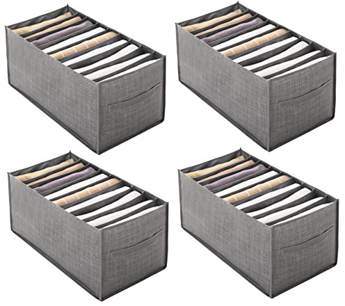 Organisateur de vêtements de garde-robe 9 grilles - 4pcs Organisateur de tiroir à vêtements, organisateur de vêtements, diviseurs de tiroirs pour vêtements, paniers de rangement pliables, boîte de