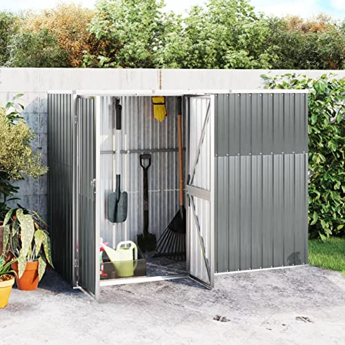 Festnight Cobertizo de Almacenamiento para Herramientas, Cobertizo de Herramientas Jardín Metalica, Caseta Jardin Metalica, Caseta Cobertizo Jardín de Acero Galvanizado, Gris 225x89x161 cm