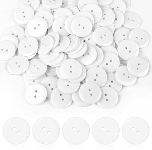 100 pz Bottoni Cucito, 25 mm Bottoni Bianchi Resina a 2 Fori Bottoni Rotondi per Abbigliamento Decorazione Ricambio Forniture per Cucire per Artigianato, Camicie, Vestiti, Abiti, Fai Da Te