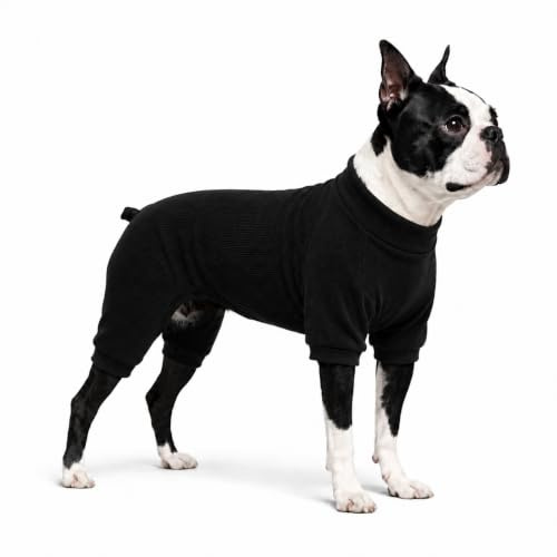 Lovelonglong Ribbed Dog Pajamas Cotton Knitted Dog Jumpsuits 4 Legged All Season Warm Pet Bodysuits for Large Medium Small Dogs Black 2XL