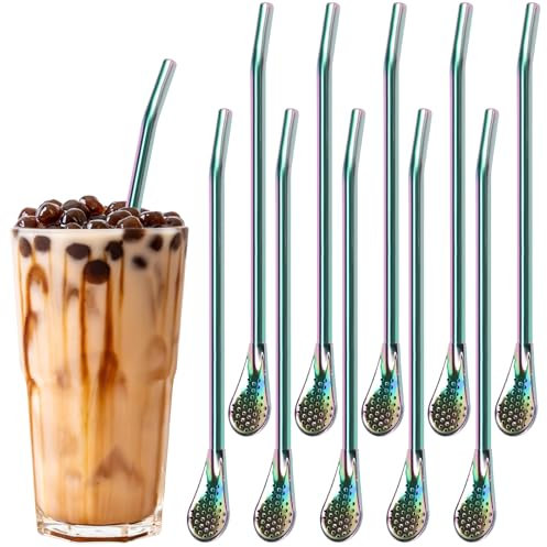 Yerba Mate Lot de 10 pailles en acier inoxydable 18 cm multifonctionnelles réutilisables pour voyage, tasse matée, plage (colorées)