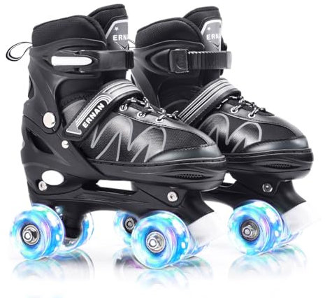 ERNAN Rollschuhe Kinder Verstellbar.komfortabl LED Rollerskates für Jugendliche und Anfänger.4 Größen verstellbar,Rollschuhe für Mädchen,Jungen und Anfänger (White, M)
