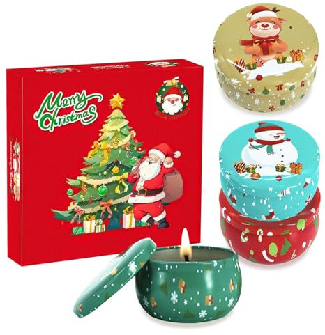 MORAINJAY Candele Profumate Natalizie,4 Pezzi Candele Profumate Regalo Set,2.5oz Naturale Candele di Soia Candela Aromatica per Natale Compleanno Nuziale Regalo per Donna, Mamma, Amici(Babbo Natale)