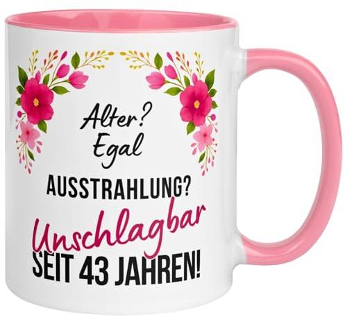 Geschenk zum 43 Geburtstag Frau | Ausstrahlung? Unschlagbar seit 43 Jahren | Geschenk Tasse zum 43. Geburtstag mit Spruch | 43ter Geburtstagstasse | Geburtstagsgeschenk für Frauen | Made in Germany