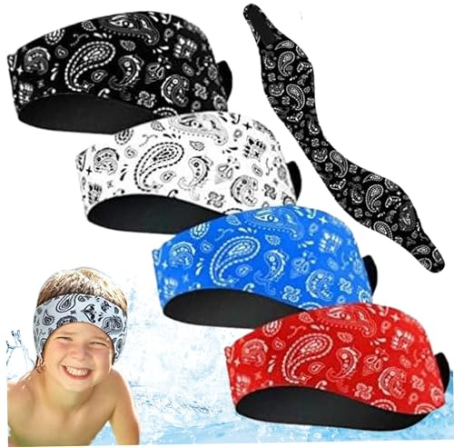 Bandeau de baignade, 4pcs de 20, 5 pouces étanches enfants bouchons d'oreille natation, couvercles d'oreille réglables avec doublure non glissante pour enfants kayak bain surf adulte, style 1