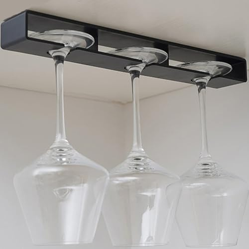 Srvillg Wine Glasses Rack 2 Pack Wine Glass Holder Under Cabinet Self-adhesive glass holder Organizer Hanger for Cabinet Bar (Black)