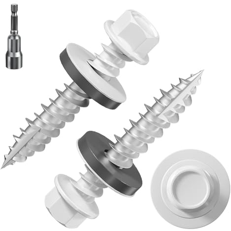 Wensilon # 3/16 * 1 98PCS 1lbs White Hexagonal Metal Sheet roof Screws, # 10 * 1 with EPDM Washer and Hexagonal self Tapping, Used for Metal to Wood and Corrugated Roofs. 5 * 25mm