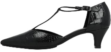 Lodi Zapatos de Salón de Mujer para Ocasiones Especiales. Diseño Sencillo y Elegante con Tira Central Tipo Mercedita. Tacón de 5 cm. Punta Afilada. Fabricados en España. Color Negro.