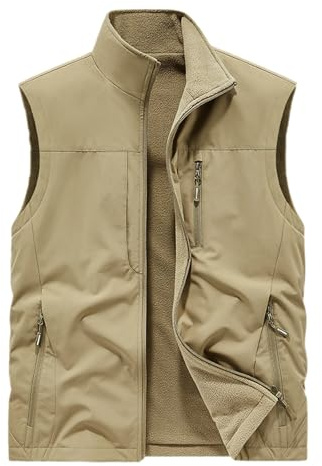 Gilet d'extérieur pour homme - Gilet de pêche cargo - Gilet de travail fin avec de nombreuses poches - Veste softshell légère sans manches - Gilet multifonction - Couleur unie - Gilet baggy