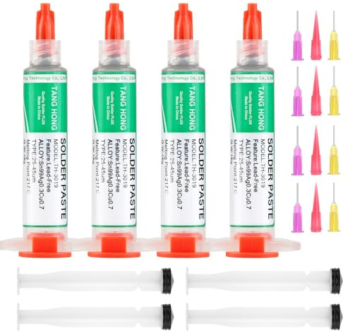 TANG HONG TH-3019 Bleifreies Lötpaste, Sn99/Ag0,3/Cu0,7, Spritzen-Lötpaste, Hochtemperatur-Lötpaste 217 °C, Geeignet für PCB, BGA- und SMT-Lötung (5 ML/4 Stück)