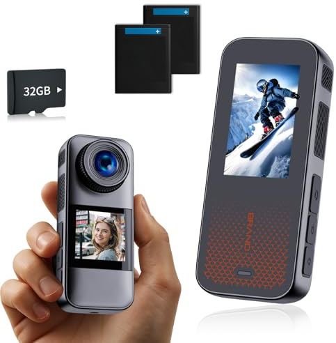 Nvgfelis Cámara Deportiva con Tarjeta de Memoria de 32GB, Camara Deportiva, Action CAM con Accesorios Cámara Casco Moto, Camara Moto con 2 baterías de 1350mAh y Accesorios Multiples(Gris Negro)