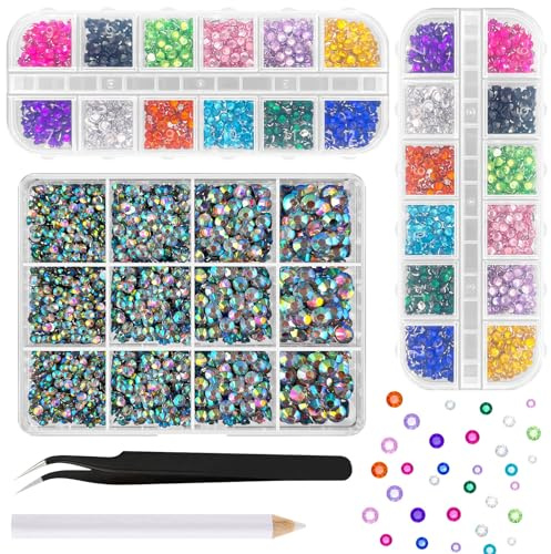 ASTARON Strass de colores para manualidades, 12000 unidades de piedras preciosas de resina con dorso plano de 2 mm a 6 mm, diamantes deslumbrantes para decorar uñas, vasos y tazas