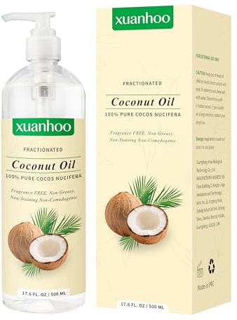 Huile de coco fractionnée 500ml – 100% huile de coco naturelle pure pour cheveux, peau et ongles, huile de massage liquide, absorption rapide et non grasse