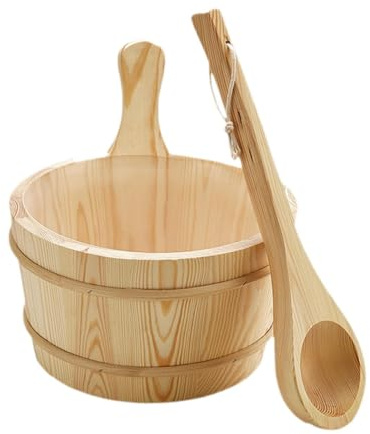 ZGUZMCMK Secchio Da Sauna in Legno Da 4 Litri E Mestolo, Accessorio SPA, Secchio Da Doccia Versatile di