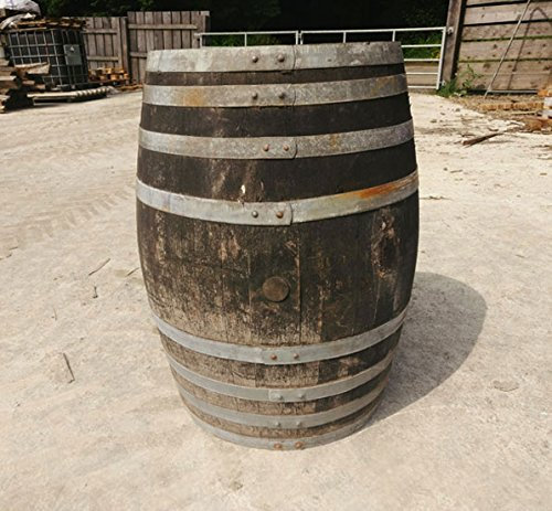 Celtic Timber Oak Wine Barrel - Reclaimed European Wooden Barrel for Rainwater Collection - Rustic Garden Feature with Steel Bands (Grade C)