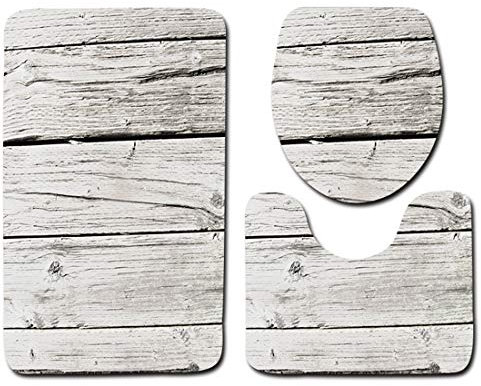 JMAHM Juego de 3 Piezas Alfombras de Baño Alfombrilla de Baño Antideslizante Estera de Pedestal Cubierta de Asiento de Inodoro Estera (Blanco)