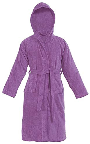 Sapphire Collection Kids 100% Cotton Bathrobe Hooded Terry Towelling Shawl Collar Bath Robe Bath Robe Dressing Gown 7 Colours Age 8-14 (Age 8-10, Purple)