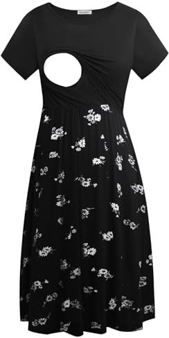Smallshow kvinnors kortärmade Casual mamma sjuksköterska klänning för amning Black-SVP121 Large