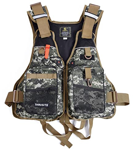 GLikur Fishing Vest for Men and Women Outdoor Activity Fly Fishing Vest,with Pockets Photography Outdoor Jacket, Adjustable Sizes Vest (Color : Jungle Camo, Size : One size)