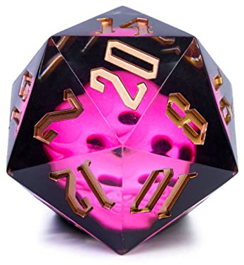Cusdie Stor 55 mm D20 tärning med vassa kanter, gigantisk D & D 20-sidig tärning för fängelsehålor och drakar RPG, bordsspel (rosa skalle)
