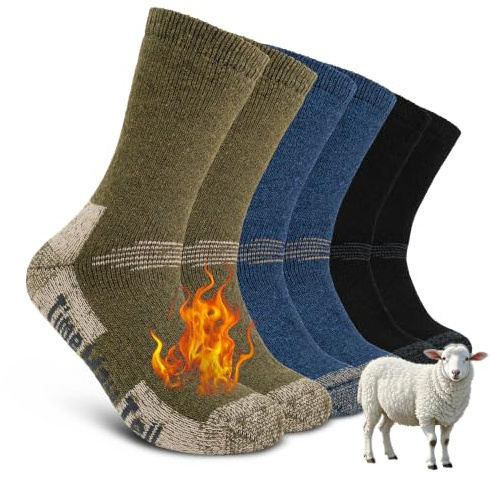 Time May Tell Strumpor i merinoull, vandringsstrumpor, dämpande strumpor för utomhusbruk, ullstrumpor för män, 3-pack