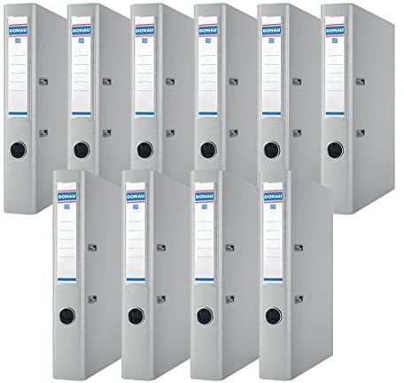 DONAU Premium Ordner Schmal 10er Pack/DIN A4 / 5 cm / 10 Stück/Grau/Kunststoffbezug PP/Carton Papier Schlitzordner Büroordner Aktenordner Ringordner/Grünen Punkt