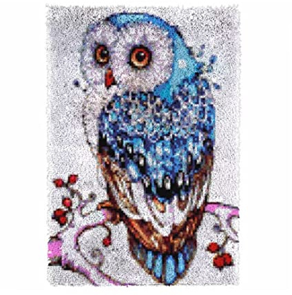 ROCKY&CHAO Latch Hook Kits for Kids and Adults, DIY Latch Hook Rug Kit, Cross Stitch Rug Making Kit, Carpet Making Crochet Kits Embroidery Kits Needlework Crafts for Home Decor, 60X42CM, Elegant Owl
