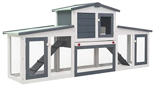 Camerina Jaula de Animales Grande Madera Gris y Blanco 204x45x85 cm Jaula Exterior Gato Caseta Casa Perro Conejera De Madera
