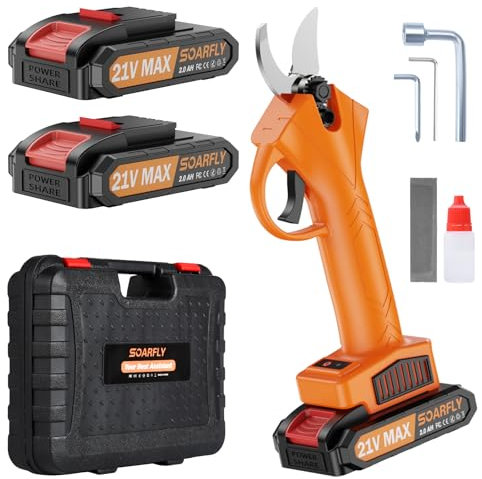 XIAZIR 30mm Tijeras de podar eléctricas, podadora sin cable para jardinería con 2 baterías recargables de 21V 2000mAh