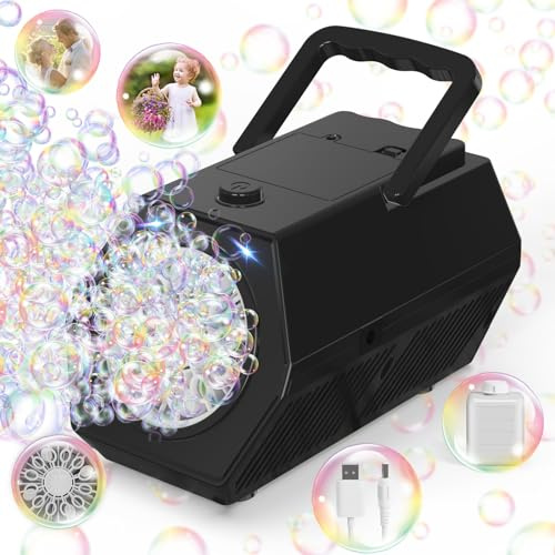 Panamalar Máquina de Pompas de Jabón, Máquina Automática de Burbujas para Niños 15000+ Burbujas/Min con 240ml Solución, 2 Velocidades Portátil Juguetes de Burbujas para Fiestas al Aire Libre Bodas