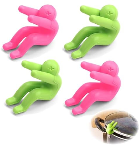 Pack of 4 Pot Lid Lifters, Boil Over Protection, Silicone Lid Lifter that Keeps the Pot from Boiling Over, Funny Kitchen Aid Pot Lid Holder, Universal Kitchen Splash Guard Kitchen Gadget (Green/Rose