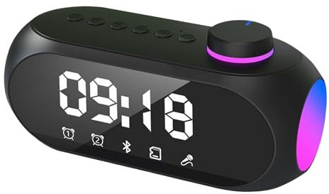 Bluetooth Lautsprecher mit RGB Licht und Doppelter Wecker, Multifunktion Musikbox Tragbarer Bluetooth Box, Dualen Bass-Treibern, 360° Stereo Sound, Freisprechfunktion für Phone, Draußen - Schwarz