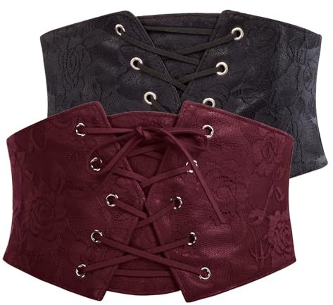 GRACE KARIN Korsettgürtel für Damen, elastischer Unterbrustkorsett, Taillengürtel, 2 Stück, Schwarz und Weinrot, X-Large